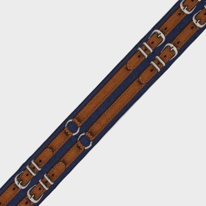 Тесьма темно-синяя с изображением ремней в стиле Эрмес (Hermes) в наличии