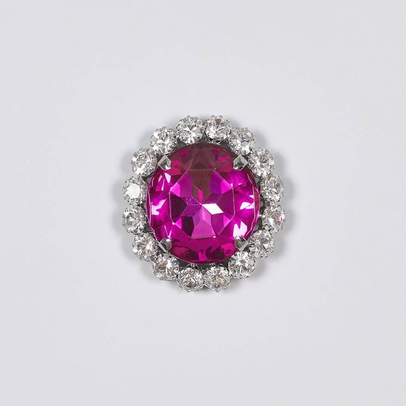 Пряжка-слайдер металлическая, декорированная кристаллами Swarovski. Цвет серебристый, фуксия, прозрачный в наличии