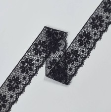 Тесьма кружевная из хлопка. Узор «ромашки». Фестоны по краю. Цвет черный в наличии