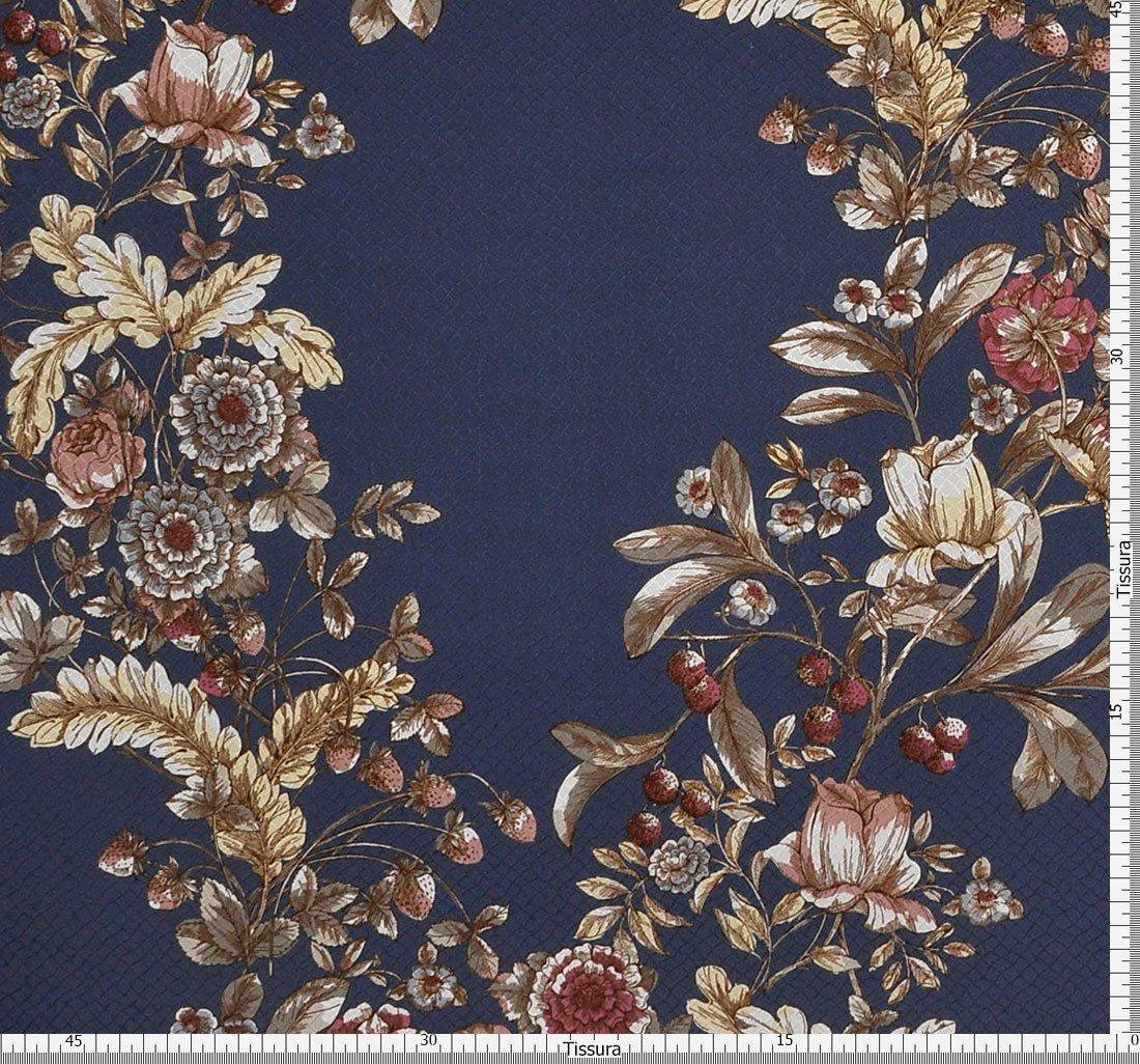 Жаккард синий с крупным цветочным принтом в наличии