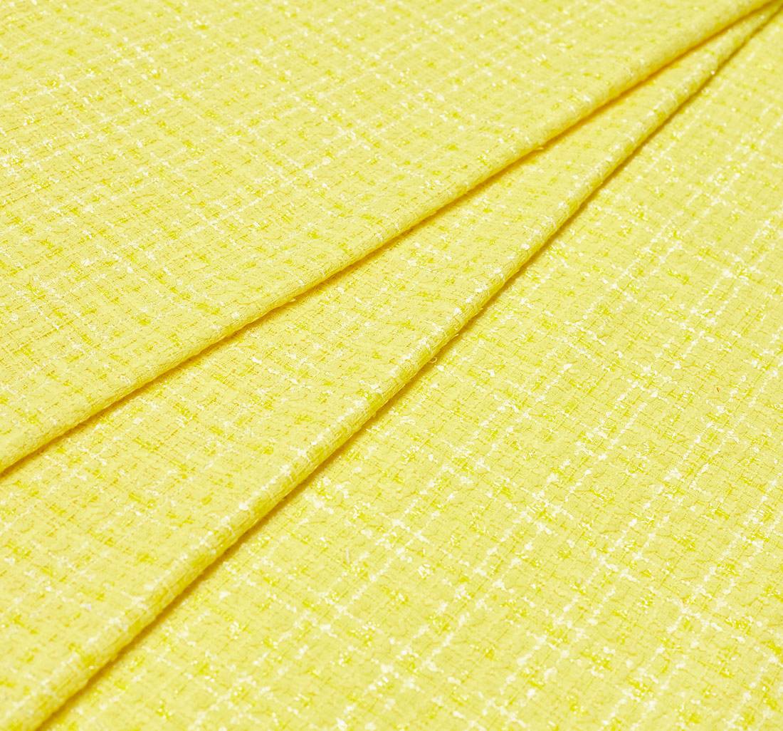 Ткань в стиле "Шанель". Белая клетка на желтом фоне в наличии