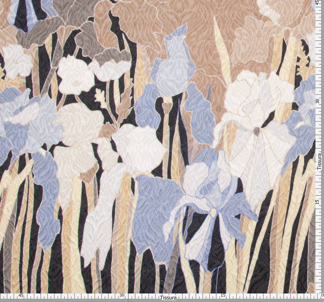 Ткань Мателассе шелк с шерстью, принтованный. Цв.: какао. Принт: ирисы. в наличии