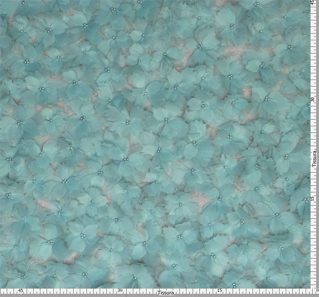 Ткань 07/01466/010 Тюль декорированная цветами из 2-х слойной органзы+бусины цвет "туча" в наличии