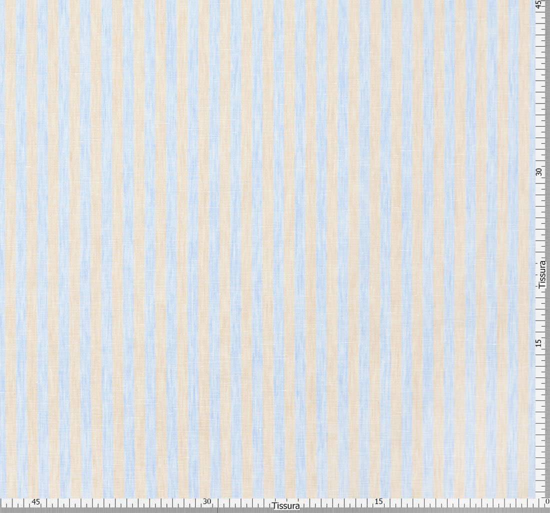 Ткань из 100% льна. Коллекция "Золотой лен" (Gold linen) от Thomas Mason. Бежево-голубая полоска в наличии