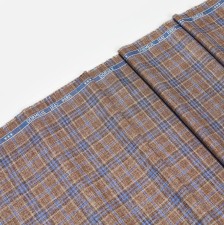 Ткань костюмная из шерсти и шелка из коллекции "Dorsilk" от Dormeuil в коричнево-синюю клетку с эффектом "делаве" в наличии