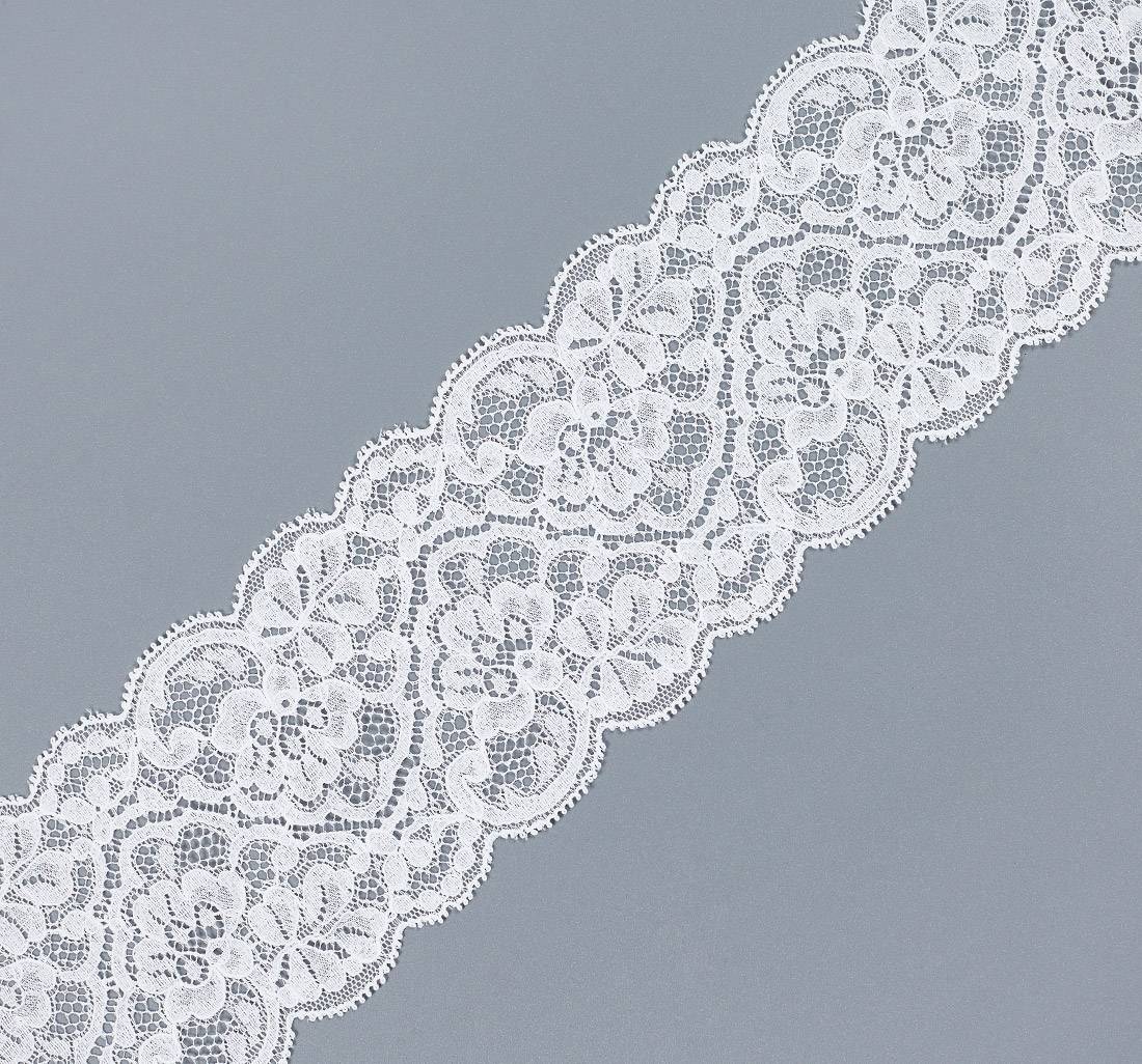 Тесьма кружевная из хлопка, широкаая, белая, с цветочными мотивами и фестонами по обеим сторонам в наличии