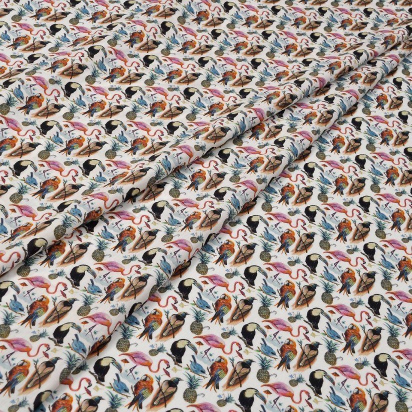 Хлопок Tana Lawn от Liberty. Принт «Birds of paradise» (Райские птицы). Цвет белый/розовый/голубой в наличии