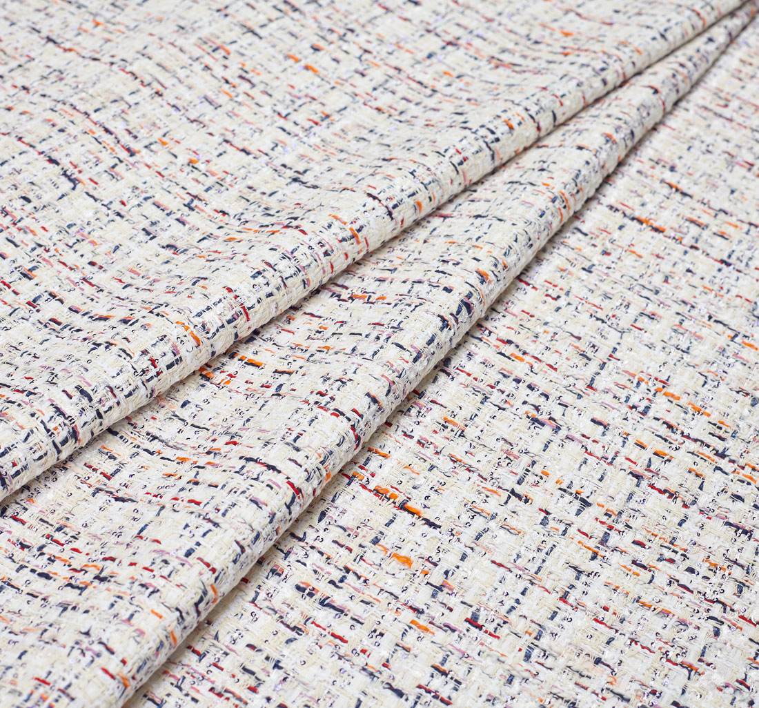 Ткань в стиле "Шанель", декорированная пайетками. Цвет синий/оранжевый/красный/молочный в наличии