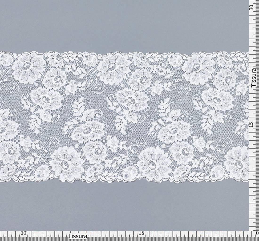 Тесьма кружевная, цветочный узор,  сложная сетчатая основа. Цвет белый в наличии