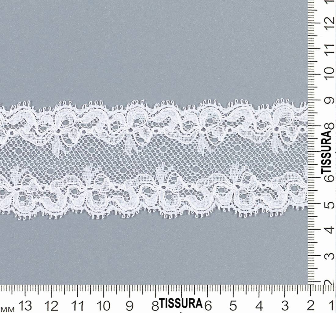 Тесьма эластичная кружевная "шантильи". Фестоны по обеим сторонам. Цвет белый в наличии