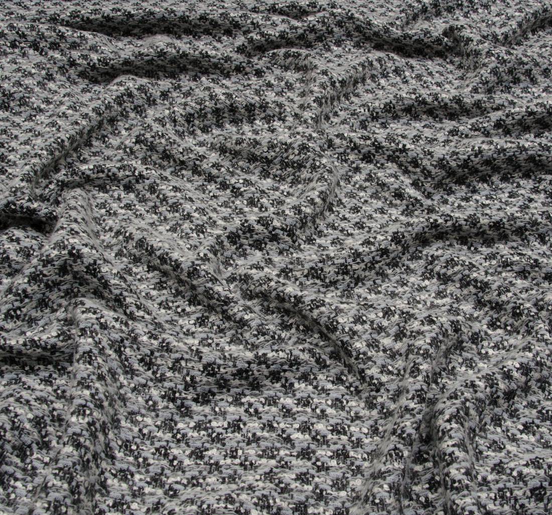 Ткань в стиле Шанель в серо-черных тонах с металлическими пайетками в наличии